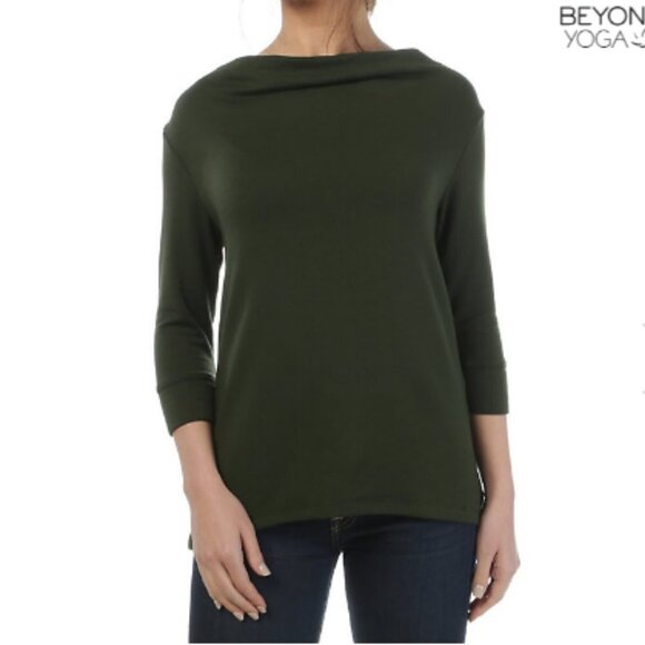 Beyond Yoga Crossed X Cowl Cozy Fleece Back Pullover Sweatshirt Forest Green XS - Picture 2 of 11